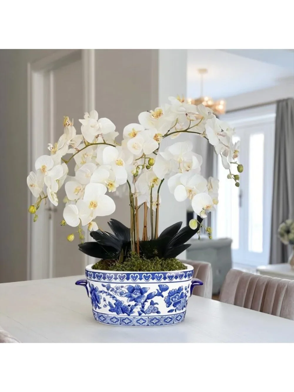 Vintage Floral Ceramic Planter Pot - Oval Cachepot for Indoor Plants